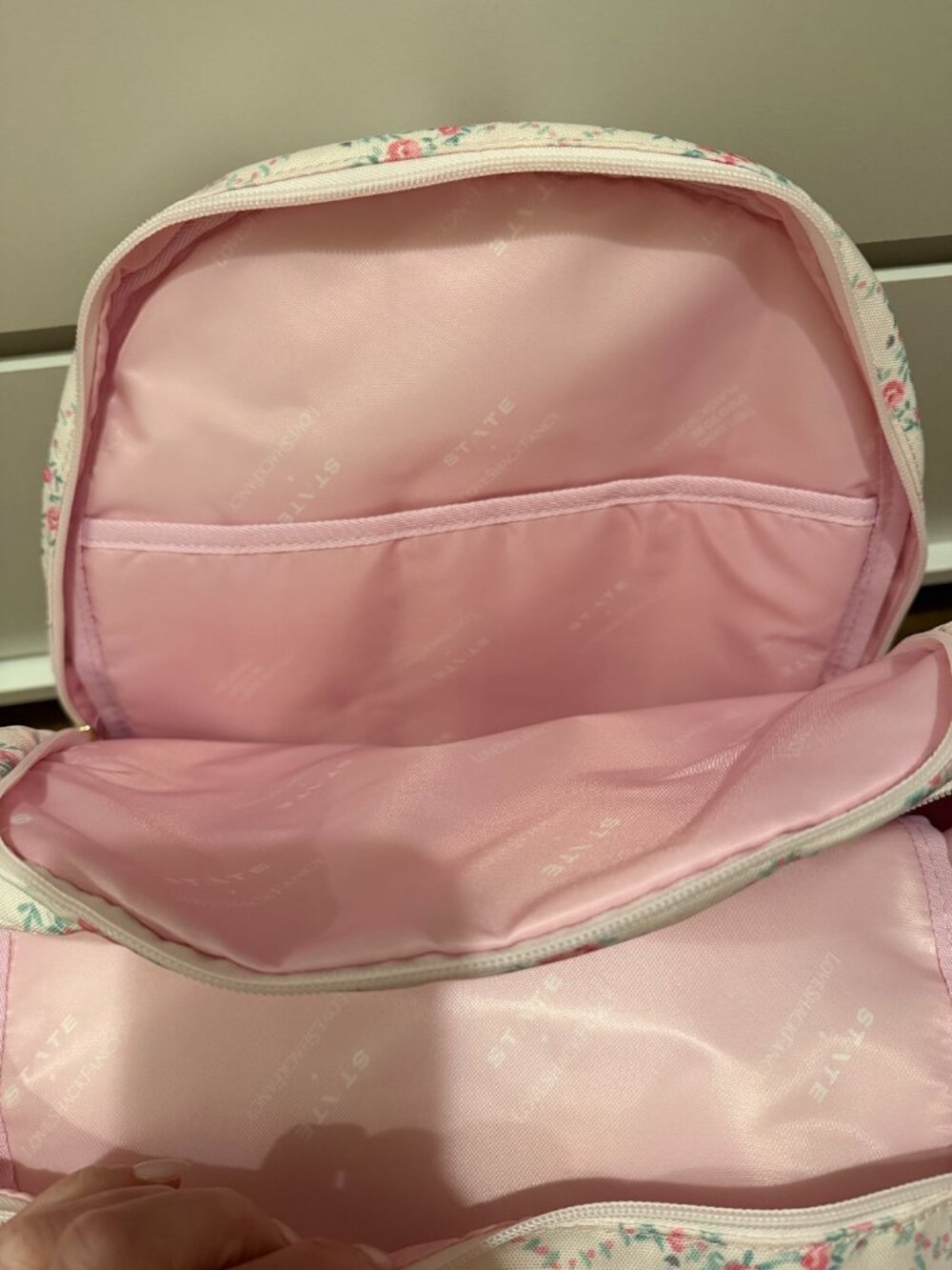 New STATE x LoveShackFancy Kane Double Pocket Backpack and Lunchbox Rosa/Garden - Picture 6 of 9
